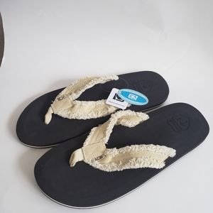 #NWT Newdenber Mens Flipflops Sandals Upper Canvas Fringes